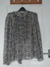 BNWOT WOMENS ZARA MEDIUM PAISLEY SHEER RUFFLE BLOUSE TOP LONG SLEEVE TIE-NECK