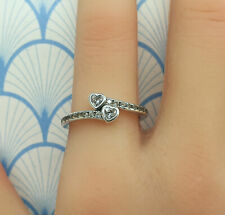 PANDORA 925 Sterling Silver & Cubic Zirconia Two Sparkling Hearts Ring with Box