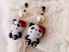 HELLO KITTY Black Panda ? Swarovski Earrings Sanrio 1999 Charm TARINA TARANTINO