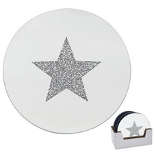 Multi Crystal Star Diamante 15.5cm Mirrored Glass Decorative Round Candle Plate