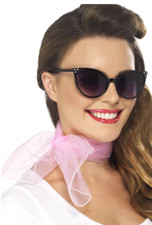 NEW 50's Pink Neck Scarf Chiffon Style Pink Ladies Grease Fancy Dress Accessory