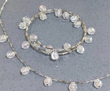 Vintage Faux Crystal Beaded Necklace And Wrap Bracelet, Aurora Borealis Shine