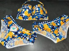 Ladies Yellow Blue Check Floozie Frost French Bikini Size 12 14 Bottoms 34DD Top