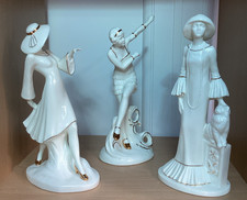 3 x Stunning COALPORT Roaring 20's Figurines Cream with 22crt Gold Accents