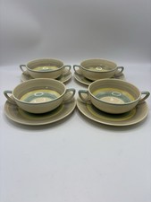 4 x Susie Cooper WEDDING BANDS SOUP BOWLS & STANDS Art Deco 1930s VGC