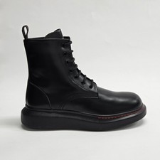 Alexander McQueen Leather Wedge Lace-Up Boot Black 586191 WHX51 1000 EU44 UK10