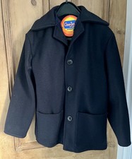 Vintage 1980s Kids Dark Navy Wool Blend Donkey Jacket, Faux Fur Lining - Size 30