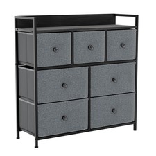 Modern Chorley Fabric Chest of Drawer Dresser Organizer Unit 'UKFR' Grey & Black