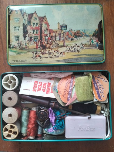 Vintage tin sewing items - sewing,