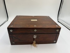 Pretty Vintage Wooden Lockable Box With Key Mother Of Pearl 