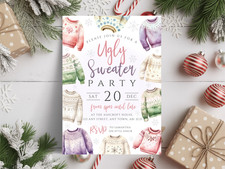 Ugly Sweater CHRISTMAS Party Invitations Pack 10 - Pastel Jumper Party Invite