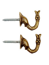 2 Solid Brass Curtain Tassel Hooks Elephant Trunk Best Quality Fabric Brassware