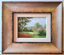 MARY SHAW Framed Original Miniature Oil Painting Poppies and Church 2