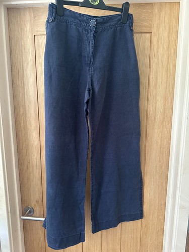 Navy linen wide - leg, button