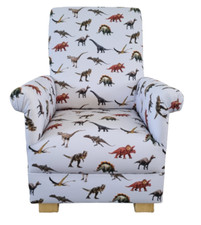Kids Grey Dinosaur Fabric Armchair Chair Nursery Bedroom Small Children Boys New