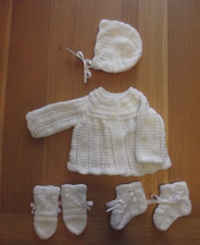 Hand Knitted White  6pc New Born Baby Matinee Set (Item 206 )