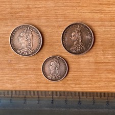 Victoria Jubilee Head Shillings 1887 & 1889; Sixpence 1887 (ref #a54)