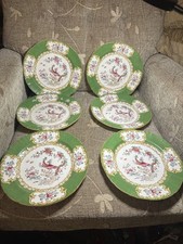 A STUNNING SET OF 6 MINTONS VINTAGE GREEN COCKATRICE DINNER PLATES - MINTON 