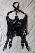UK 8 Westward bound cupless basque corset 26" waist latex rubber black white 