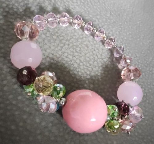 Pink crystal beaded bracelet - pink,