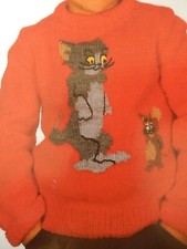Knitting Pattern Boy Girl Jumper Cat Mouse Motif DK 20-34" Vintage 