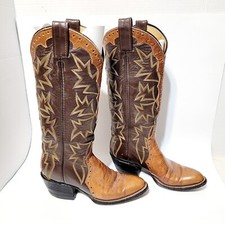 Laramie Cat's Paw Western Cowboy Boot Handmade Brown Tan Embroidered Wms 6US 