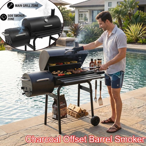 Charcoal offset barrel smoker - offset,
