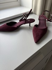 Zara Suede Kitten Heel Sling Back Shoes New Size 39 Real Suede