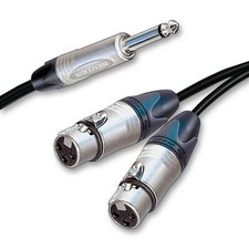 Neutrik Mono Jack Split to 2 Dual Female XLR Cable. Splitter Summing Lead 1m+