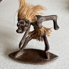 Vintage Hand Carved Wood Hawaii Tiki Tribesman Surfer Ornament 