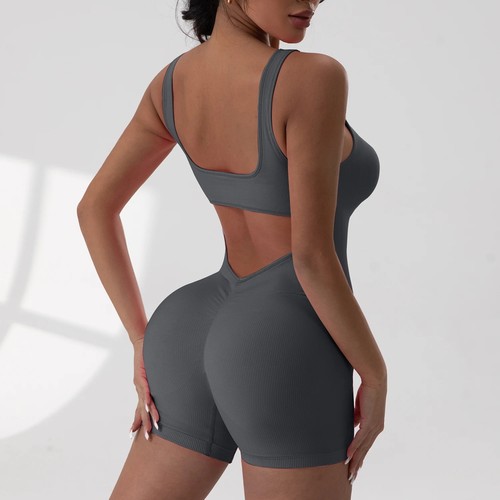 Women gym romper back - romper, v