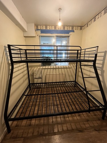 Black metal triple bunk bed - triple, bed-