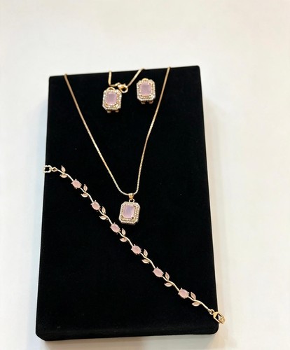 Gold pink crystal jewelry set - pink,