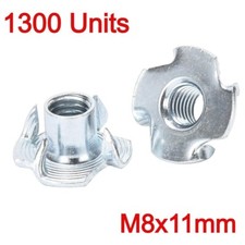 FOUR PRONGED T NUTS CAPTIVE THREADED INSERTS FOR WOOD FURNITURE M8x11mm