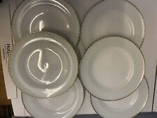 6 X John Lewis White with Duck Egg Blue Stripe Gold Rim Porcelain Side Plates