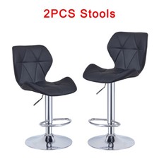 2 x Bar Stools Swivel Gas Lift Stools PU Leather Seat Kitchen Breakfast Chairs
