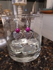 Stylish Purple Sugilite Heart Earrings. Sterling Silver Hooks.