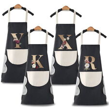 Gold Initials Kitchen Apron Women Cleaning Waterproof Pinafore Cooking Baking UK