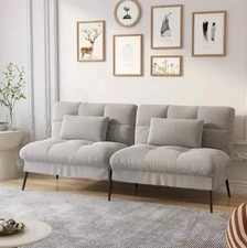 Modern Fabric Sofa Bed 3 Seater Upgraded Frame 5-Gear Adjustable Futon Sofa Grey