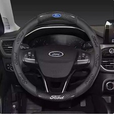 15" PU Leather+Carbon fiber Steering Wheel Cover For 1980-2025 Ford All Cars