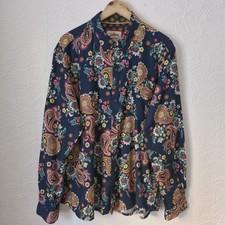 Joe Browns Paisley Pattern Long Sleeve Shirt Mens Size 2XL XXL Blue Loud F59
