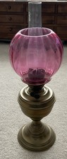 Decorative Vintage Brass Paraffin Oil Lamp Trade Mark V Cranberry Glass Shade