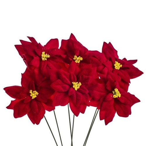 Red artificial poinsettia - artificial, pick
