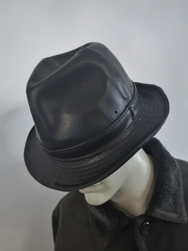 Vintage faux leather trilby - vintage,