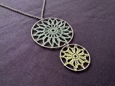 Handmade Green Crochet Pendant Dream Catcher Silver Tone Statement Necklace