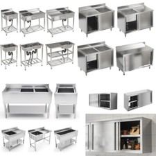 Catering Sink Commercial Stainless Steel Kitchen 1/2 Bowls Drainer Unit & Shelf