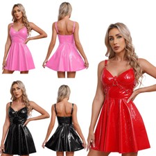 UK Women's Pleated Latex Dress