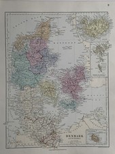 1882 Denmark Hand Coloured Original Antique Map by Edward Stanford