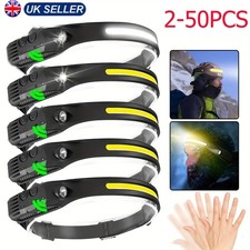 2-50Pack Waterproof Head Torch Rechargeable LED COB Headlamp Motion Sensor Light