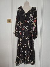 Evans Black/mix  Floral Frill Trim, Dip Hem Maxi Dress Size Uk 24
